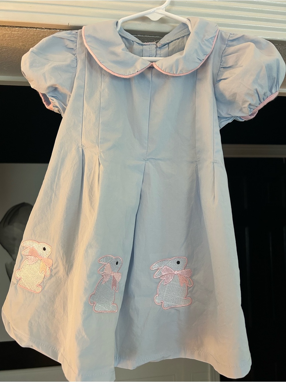 Momorii Light Blue Bunny Appliqué Kids Dress with Peter Pan Collar